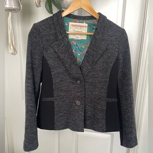 Anthro Cartonnier 10P Gray and Black 2-Button Blazer